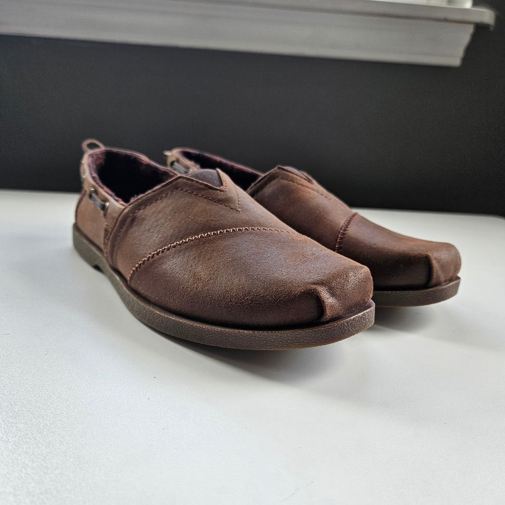 BOBS Skechers Chill-Lux Brown Faux Leather Memory Foam Slip On Loafers Womens 7